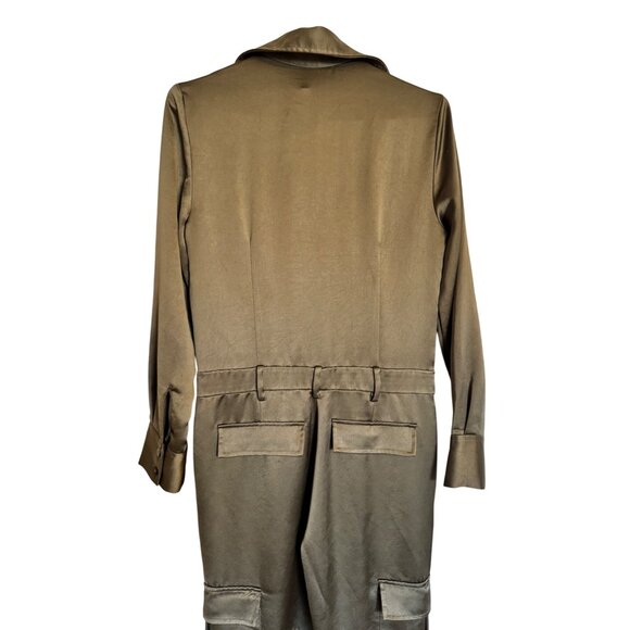 MNG Mango One Piece Suite Kate Size XS Jumpsuit Olive Green Cargo $139 NWT - Picture 11 of 16
